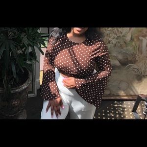 Polka dot tie back blouse
